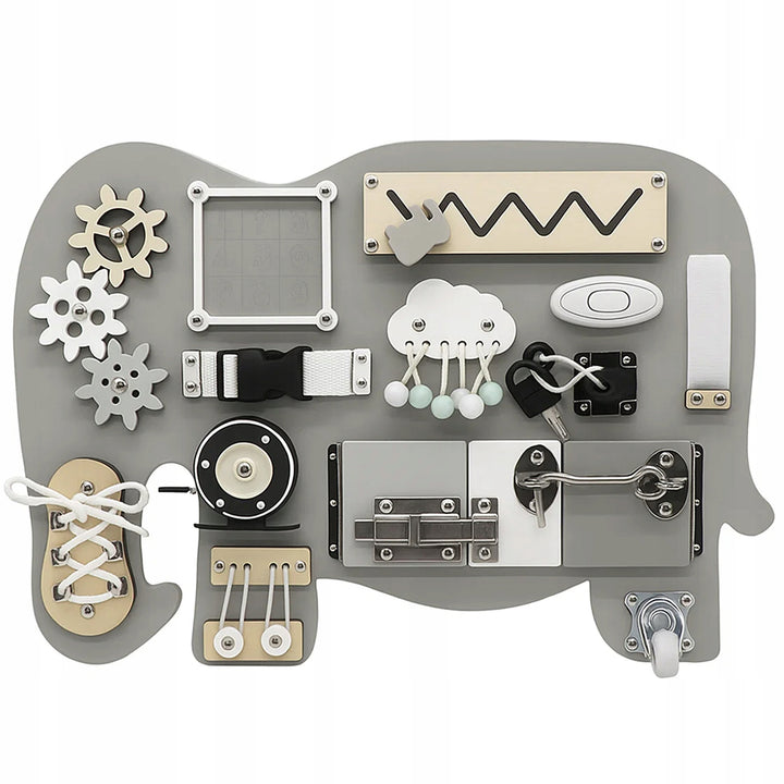 Placa educativa Montessori, Zola, activitati senzoriale, Elefant, din lemn, 30 x 42 cm, gri