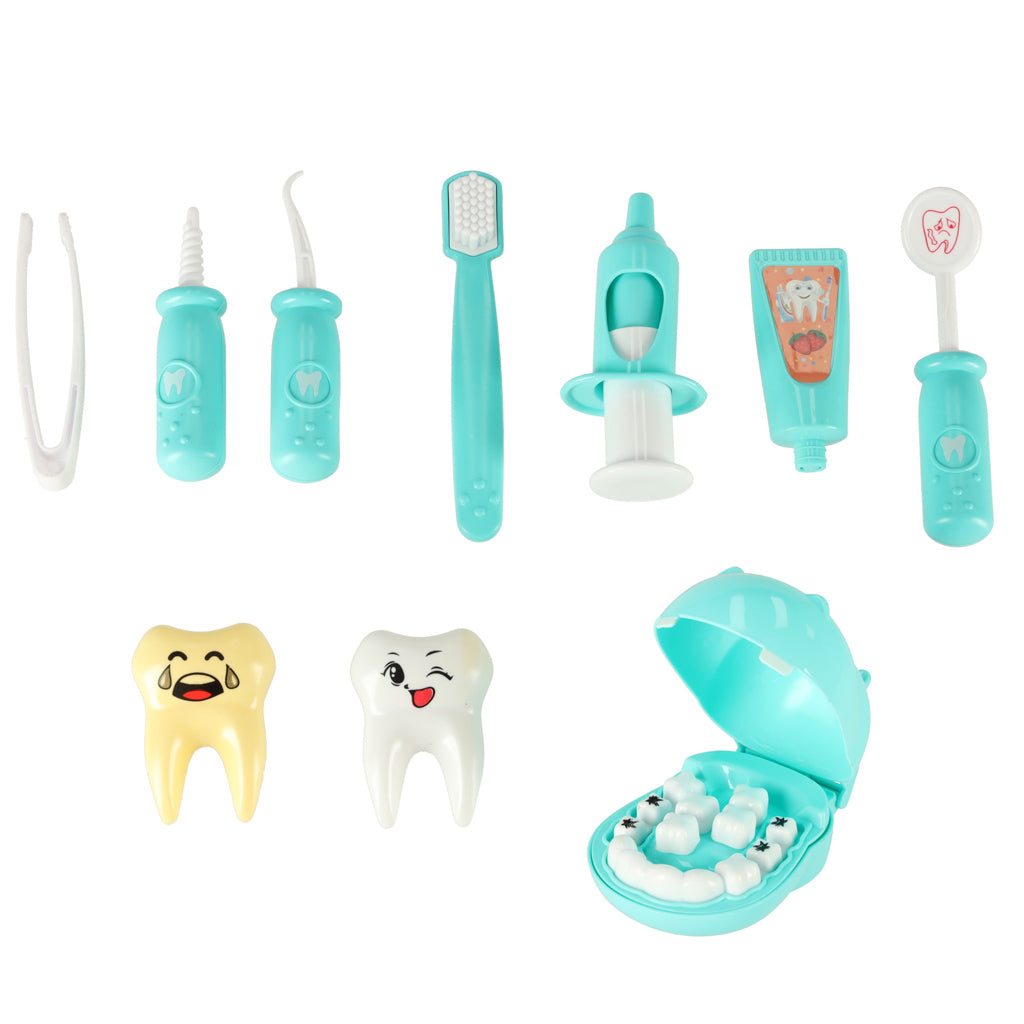 Set de joaca, Zola®, hipopotam la dentist, albastru, din plastic, 12 piese, 9.5 cm x 6.5 cm x 5 cm