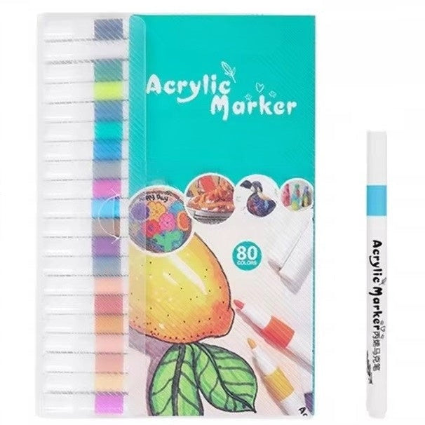 Set 80 markere acrilice, Zola, varf precis, pentru hartie, piatra, sticla, ceramica, lemn, textile, panza, uscare rapida, multicolore