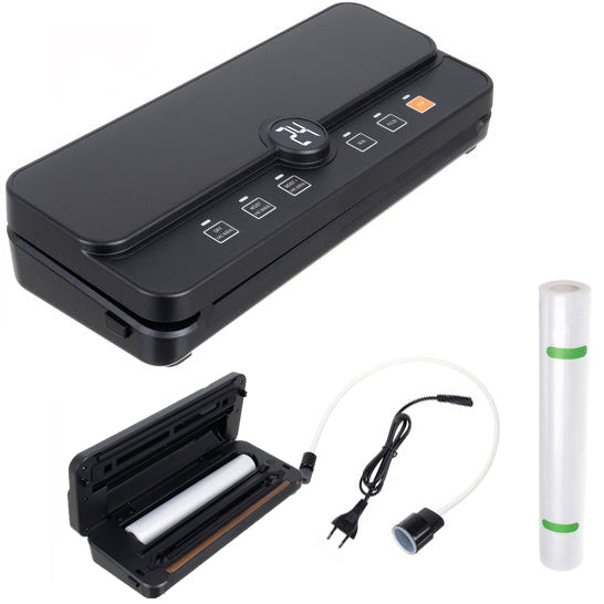 Aparat de vidat alimente umede sau uscate, Zola, 110W, 80kPa, 9 l/min, 6 moduri functionare, cutit glisant, 40 x 15 x 5 x 9 cm, negru