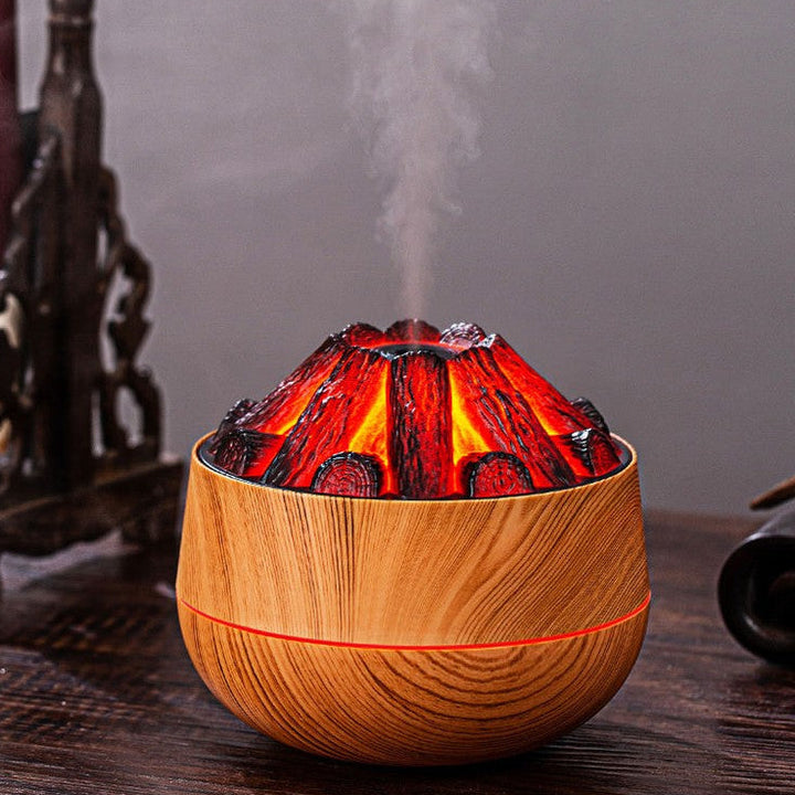Difuzor de arome LED, Zola, efect vulcan, 2 moduri functionare, 30-50 ml/h, rezervor 300 ml, USB, 11.5 cm x 10.5 cm, lemn maro deschis