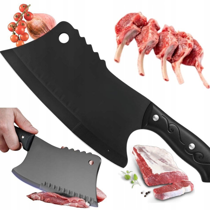 Satar de bucatar din otel inoxidabil, Zola, lama 8.5x19 cm, maner ergonomic, lungime 28.5 cm, negru