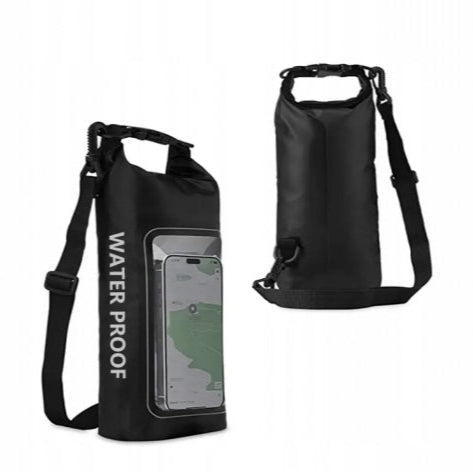 Geanta impermeabila cu suport de telefon, Zola, panou tactil transparent, capacitate 5L, bretea umar reglabila, 30 × 20 × 10 cm, neagra