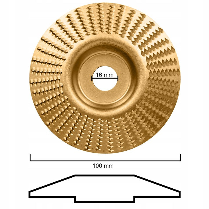 Set 4 discuri pentru prelucrarea lemnului, Zola, model 2 x plate, 1x concav si 1 x conic, diametru disc 100 mm, 15000 rpm, diametrul orificiilor discurilor16 mm, auriu