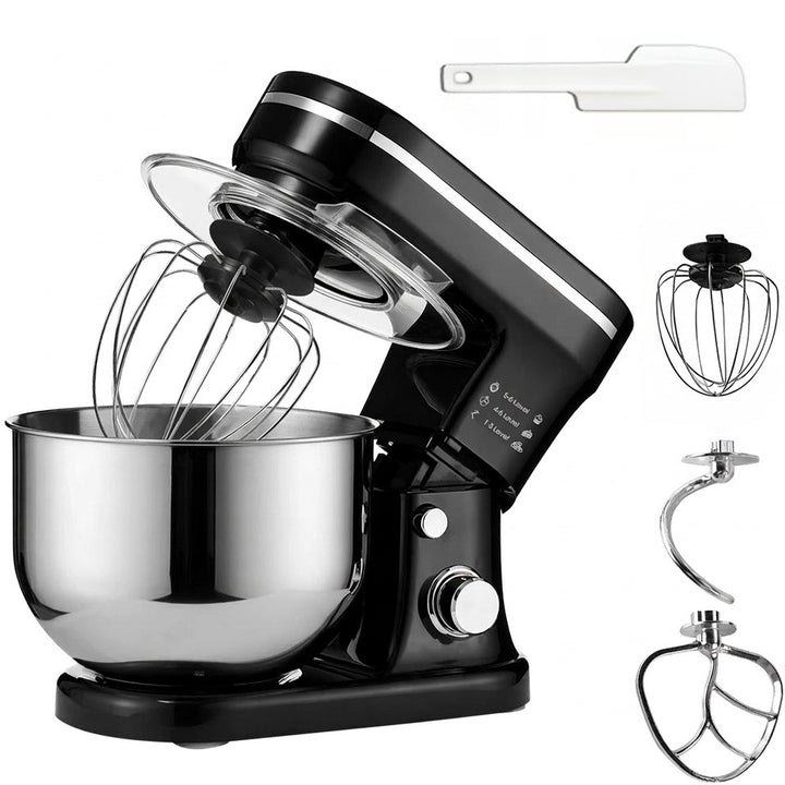 Mixer planetar cu bol de 6 l din otel inoxidabil, Zola, 3200 W, 3 accesorii, 6 viteze, protectie bol, negru