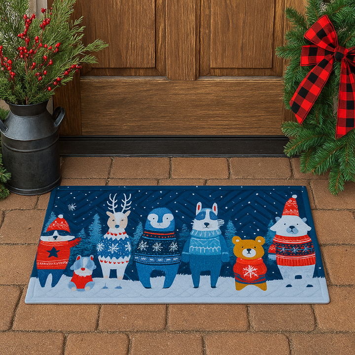 Covoras de intrare, Zola, 75 x 45 cm, model festiv cu animale, multicolor