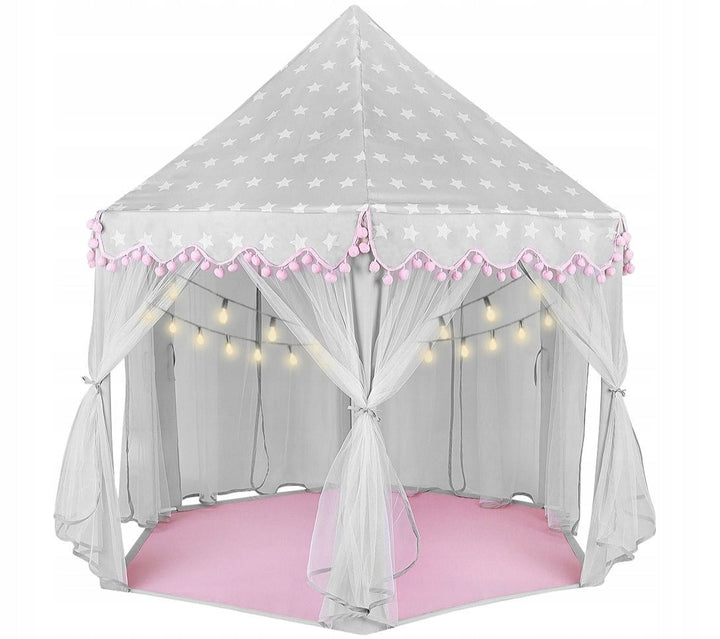 Cort de joaca pentru copii, Zola®, cu perdele, gri cu alb, inaltime totala 140 cm