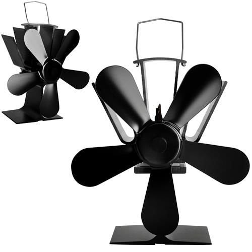 Ventilator mecanic pentru semineu, Zola, 5 pale, maner practic, porneste la 60°C ,  temperatura maxima de 345°C, aluminiu/ otel inoxidabil, 10.5 x 7.5 x 24 cm, negru