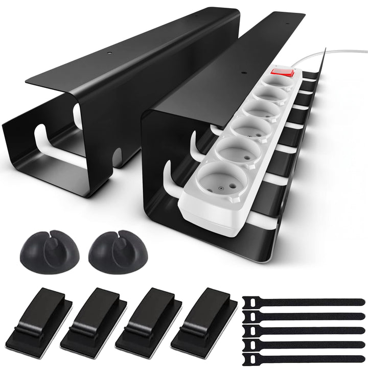 Organizator pentru cabluri si prelungitoare, Zola, prindere sub birou, accesorii montare incluse, otel, 43 x 10 x 10 cm, negru