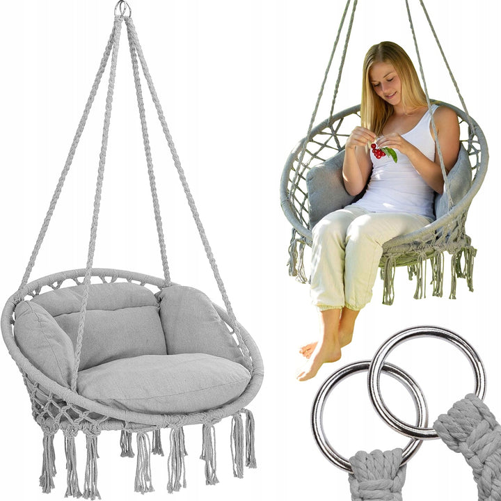 Leagan/balansoar suspendat cu perna, Zola, cadru metalic, 80 cm,  120 kg, pentru interior/exterior, gri