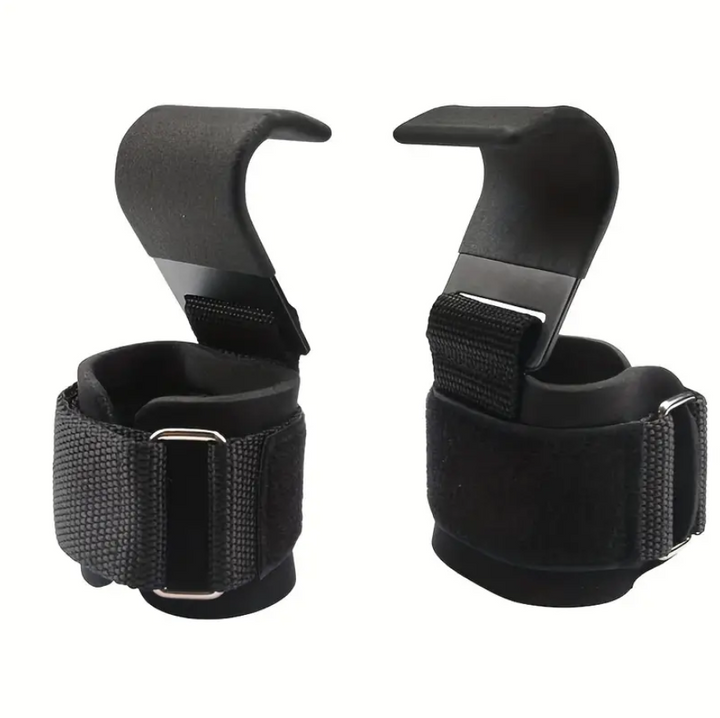 Set 2 carlige de ridicare a greutatilor, Zola®, pentru protejarea inchieturilor, din otel/neopren, negre, 39x14x7.5 cm