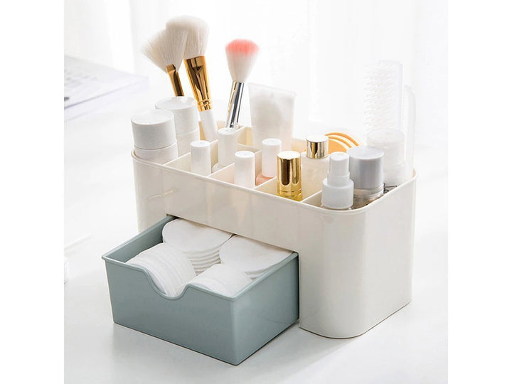 Organizator pentru cosmetice si bijuterii, Zola, din plastic, cu 7 compartimente, 20x9.5x10 cm in 2 culori, albastru