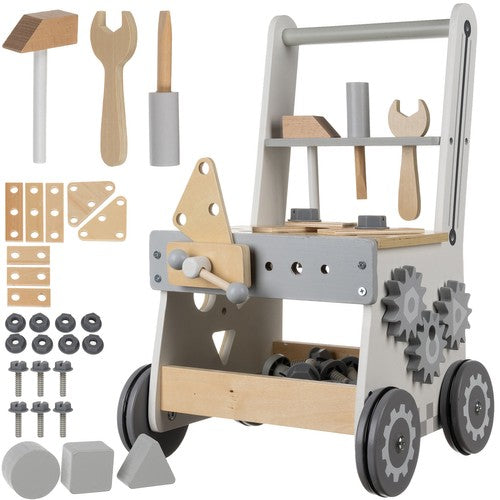 Antemergator interactiv 3 in 1, Zola, lemn, banc de lucru, forme geometrice,  28.5 x 27 x 47 cm, gri