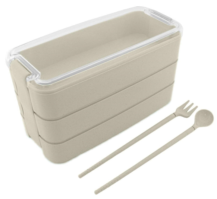 Cutie pranz 3 compartimente, Zola®, 900ml, include lingura si furculita, din plastic, 17.5x11.5 cm, bej