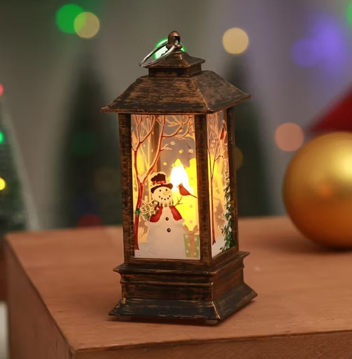 Felinar deorativ de Craciun, Zola, lumina LED calda, Om de zapada, baterie inclusa, 12.5 x 5.3 x 5.3 cm, maro