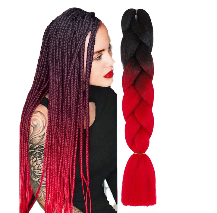 Extensie de par sintetic pentru impletituri, Zola®, ombre negru cu rosu, 60 cm