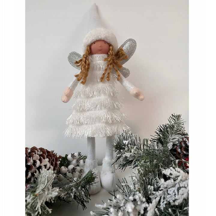 Figurina decorativa pentru Craciun, Zola®, Zana alba cu aripi argintii,  40 x 14 x 9 cm