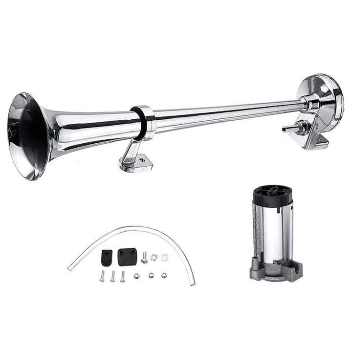 Claxon electric goarna cu compresor, Zola, 12V, 150 dB, universal, metal, plastic, 43 x 9 cm, argintiu