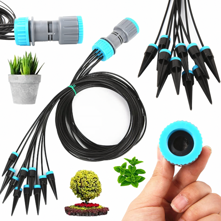 Kit irigare prin picurare, Zola, 10 picuratori, furtun 1.6 m, conectare 1/2", pentru gradina si ghiveci, negru/albastru