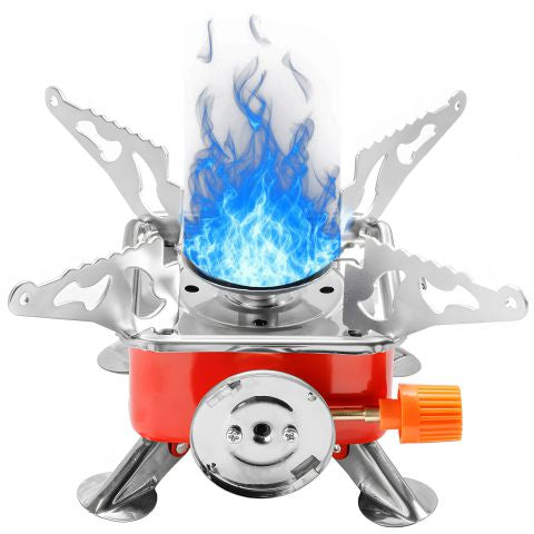 Mini aragaz de camping, Zola, alimentare cartus gaz, reglarea flacarii, metal, rosu/argintiu