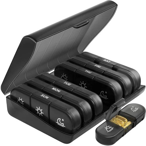 Organizator pentru medicamente, Zola®, pentru 7 zile, simboluri  pentru fiecare moment al zilei, din plastic, gri,  15.5 x 12 x 4 cm