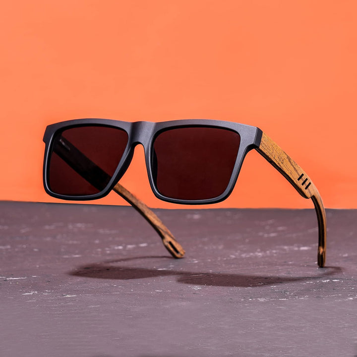 Ochelari de soare, Zola, polarizati, filtru UV 400, policarbonat, lemn, husa depozitare, 138x16x58 mm, negru/maro