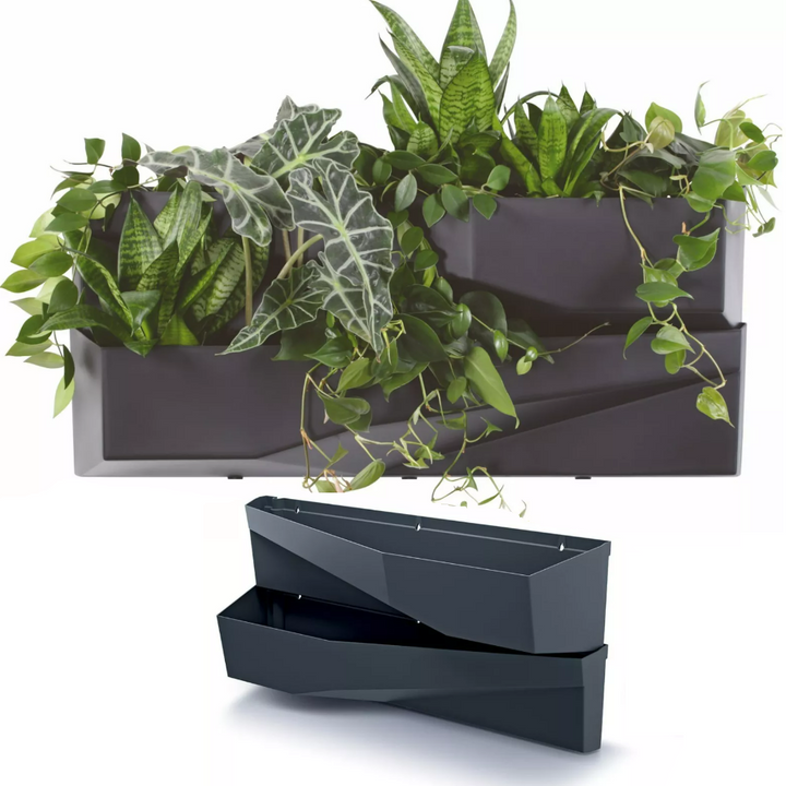 Set 2 jardiniere modulare verticale cu sistemul de irigare, Zola, pentru flori, tip cascada, plastic, 78 x 19 x 35 cm, gri antracit