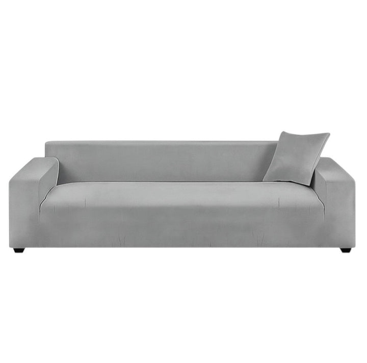 Husa din catifea pentru canapea si fata de perna, Zola, lungime 190-230 cm, husa perna 45 x 45 cm, benzi elastice, impermeabila, gri inchis