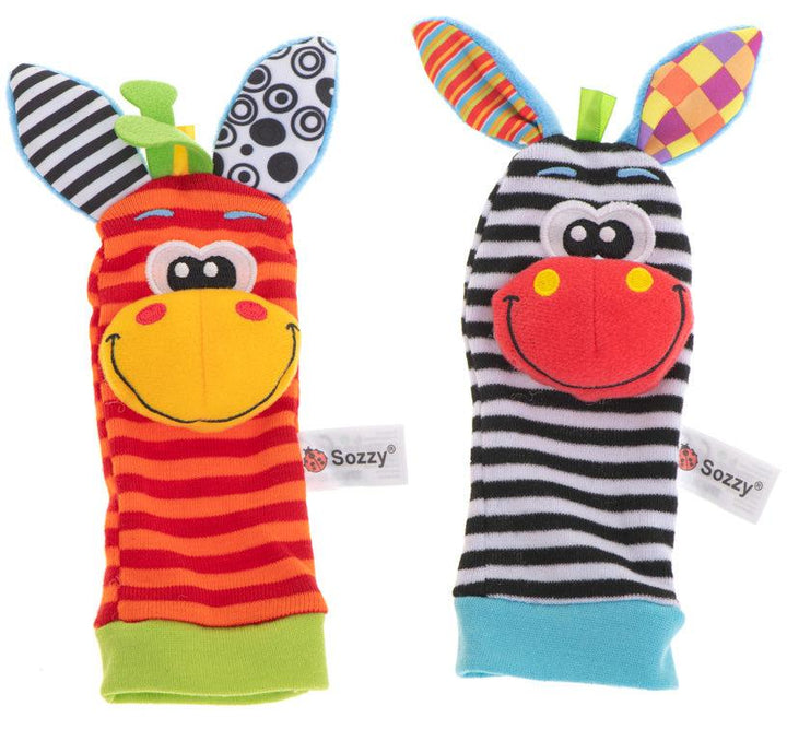Set sosete interactive pentru bebelusi, Zola, in forma de animale haioase, zornaitoare si fosnitoare, 14.5 cm, multicolore