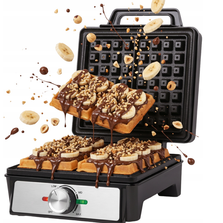 Aparat pentru vafe, Zola, 1600W, reglare temperatura, placi antiaderente, termostat, incalzire uniforma, negru
