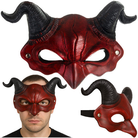 Masca Halloween demon cu coarne, Zola, cu banda elastica, 21 x 34 cm, rosu/negru