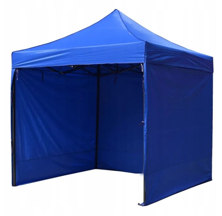 Cort pavilion pliabil 3 x 3 m, Zola, 3 pereti laterali detasabili, structura metalica din otel, inaltime reglabila, prelata impermeabilia, 600D, rezistent la apa si raze UV, albastru