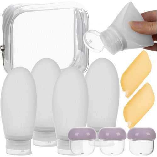 Set recipiente calatorie, Zola, 4 sticlute din silicon, 4 cutiute, 2 capace periuta de dinti, geanta depozitare