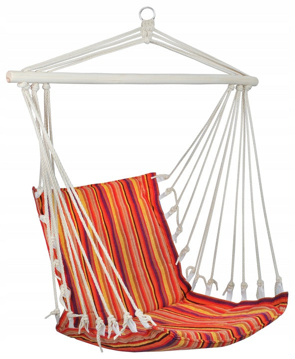 Hamac tip scaun, Zola, cu bara din lemn, 50x90x65 cm, nuante de rosu