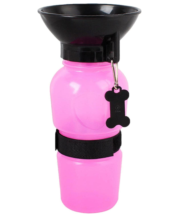 Sticla portabila pentru catei, Zola®, 2in1, stilca si vas pentru apa, roz/negru, 500 ml
