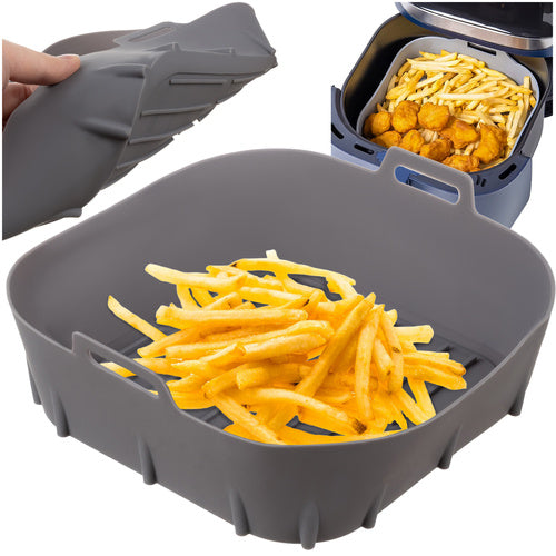 Forma universala din silicon pntru friteuza Air Fryer, Zola, antiaderenta, 2 manere, rezistenta la temperaturi inalte, 20 x 20 x 6 cm, gri