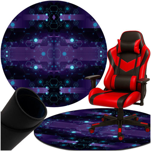 Covoras pentru scaun de gaming, Zola, rotund, antiderapant, impermeail, grosime 4 mm, 120 x 120 cm, model abstract, albastru/violet
