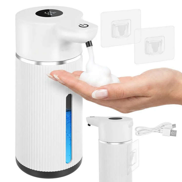 Dozator automat sapun spuma, Zola, senzor miscare, 420 ml, 4 niveluri dozare, afisaj LED, USB-C, IPX5, alb