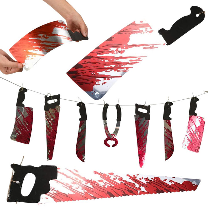 Ghirlanda decorativa de Halloween, Zola, model 8 arme insangerate, lungime 2 m, negru/argintiu