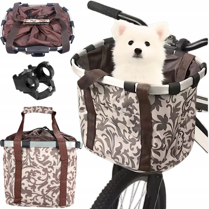 Cos de bicicleta tip geanta, Zola, model elegant, cu manere, rezistent la apa, cadru metalic, poliester, 34.5 x 27 x 24 cm, maro/crem