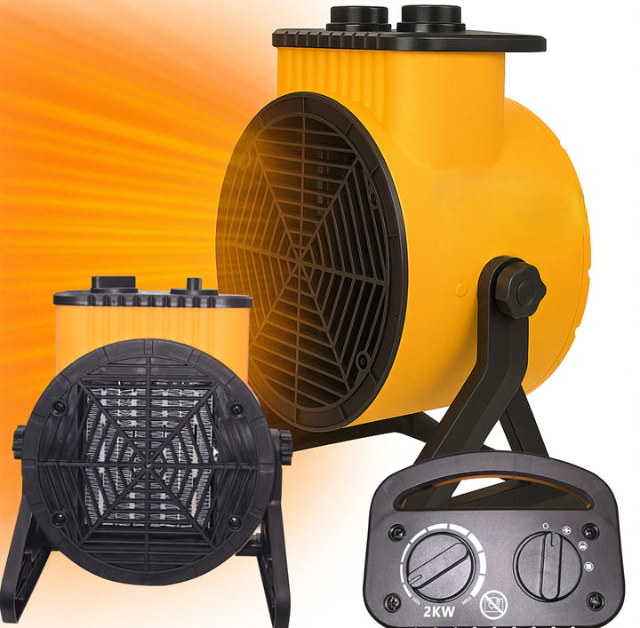 Aeroterma electrica, Zola, 2000W, tehnologie PTC, 215 m³/h, IP21, 23 × 19 × 13 cm, galben/negru