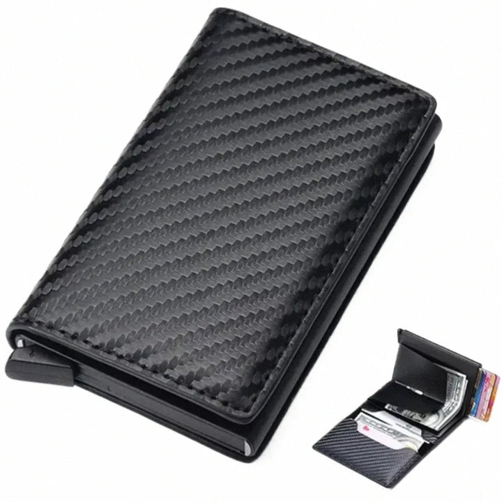 Portofel barbatesc cu protectie RFID, Zola, 6 compartimente carduri, spatiu bancnote, piele ecologica, 10 x 6.5 x 2 cm, negru