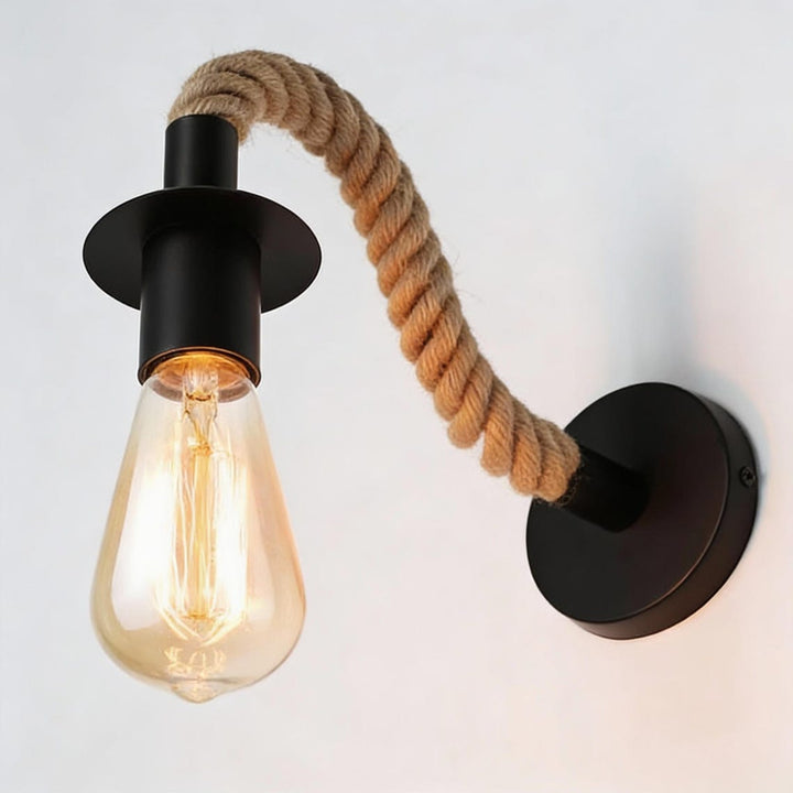 Aplica de perete stil loft, Zola, soclu E27, 60W, rotire 360°, otel si franghie, design industrial, negru mat