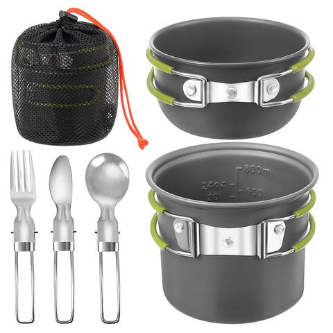 Set camping gatit, Zola, 2 oale 0.8/0.4 l, pliabil, compact, tacamuri incluse, husa transport, gri