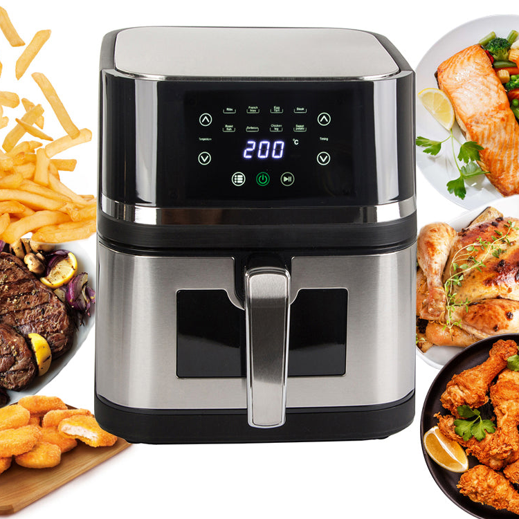 Friteuza Air Fryer, Zola, cu aer cald, 10 l, 2400W, interval temperatura 80-200 grade Celsius, afisaj LCD, 8 programe, 28x28x31 cm, negru/gri