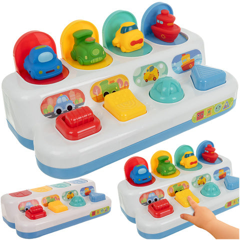 Jucarie inteactiva bebelusi, Zola, masinute pop-up, plastic, 25 x 13 x 12 cm, multicolora