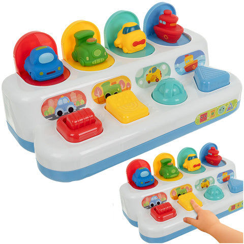 Jucarie inteactiva bebelusi, Zola, masinute pop-up, plastic, 25 x 13 x 12 cm, multicolora