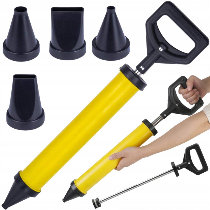 Pompa manuala pentru chituit rosturile, Zola, ciment, mortar, adeziv, 4 duze diferite, 61 x 14 cm, galben/negru