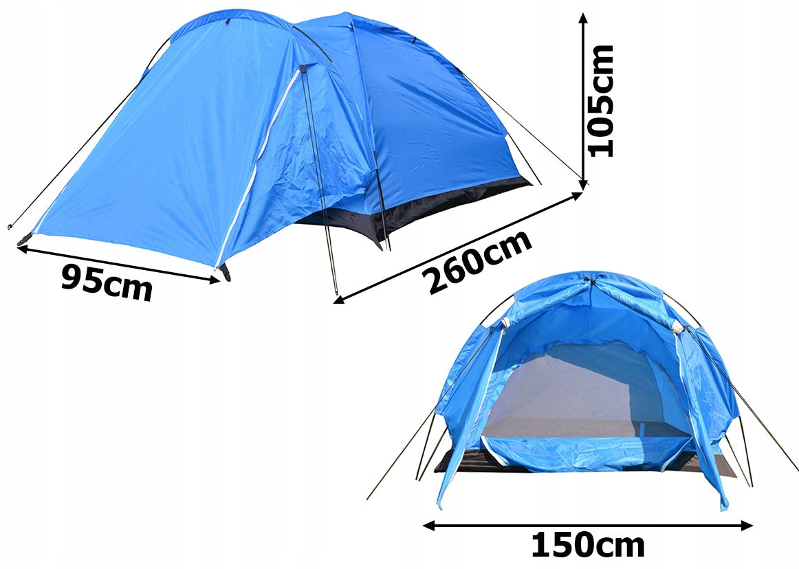 Cort camping, Zola, 2 persoane, 1 camera, cu marchiza, poliester, 205x150x105 cm, albastru