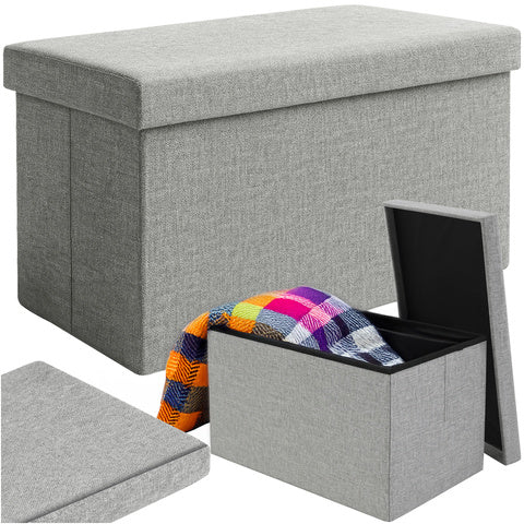 Taburet pliabil cu spatiu de depozitare, Zola, capacitate 54 l, 60 x 30 x 30 cm, greutate maxima suportata 80 kg, impermeabil, MDF, poliester, gri